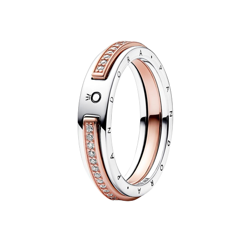 Anillo Logo y Pavé en Dos Tonos Pandora Signature
