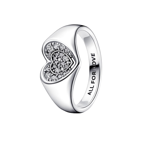 Anillo Sello Corazón Radiante en Pavé