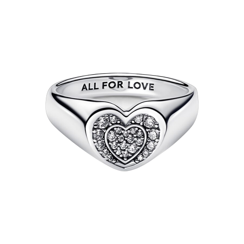 Anillo Sello Corazón Radiante en Pavé