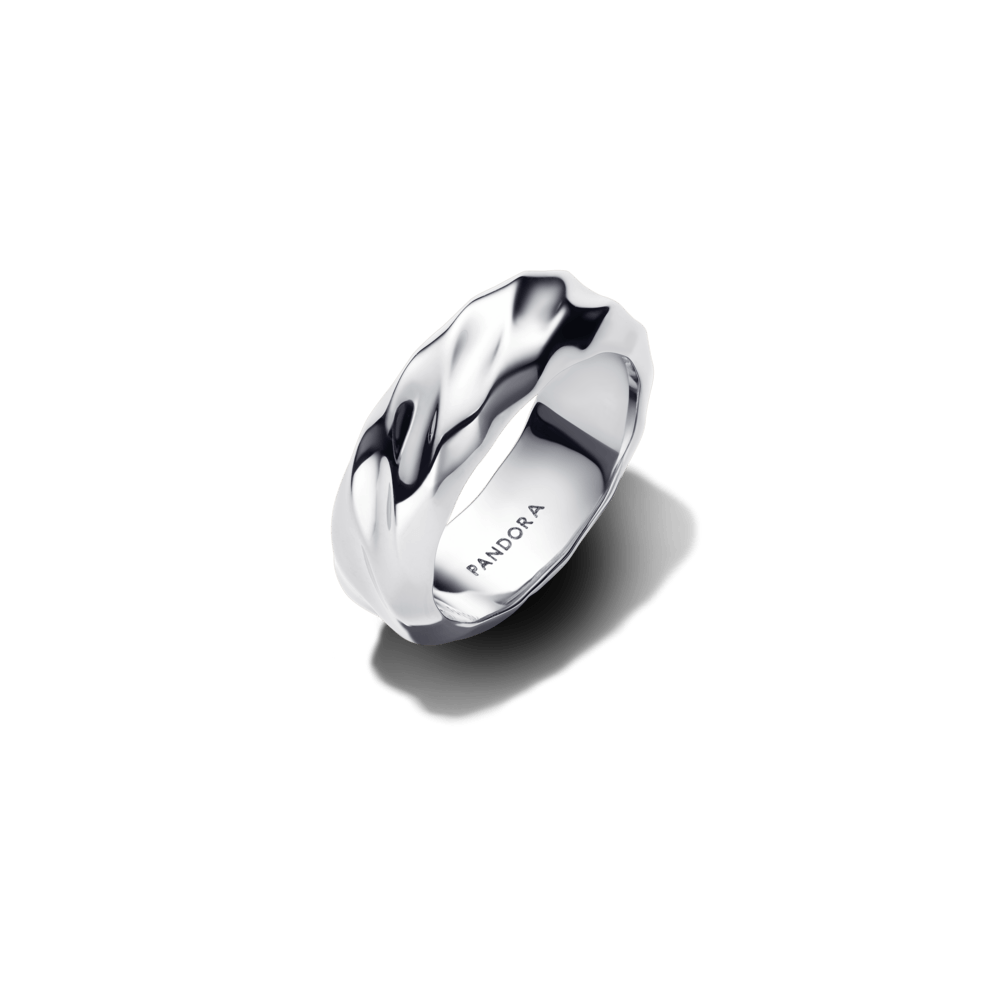 Anillo Banda Ancha Ondulada Plateado