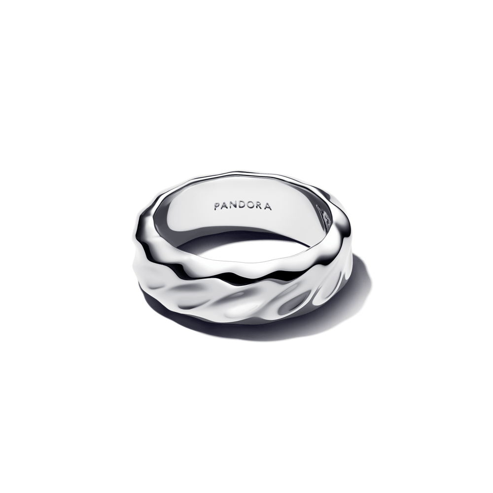 Anillo Banda Ancha Ondulada Plateado