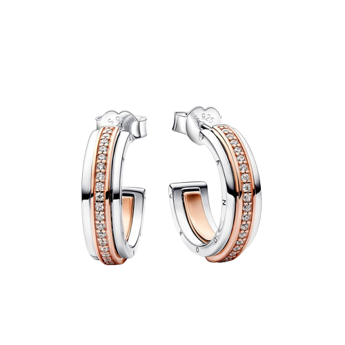 Pendientes de Aro Logo y Pavé en Dos Tonos Pandora Signature