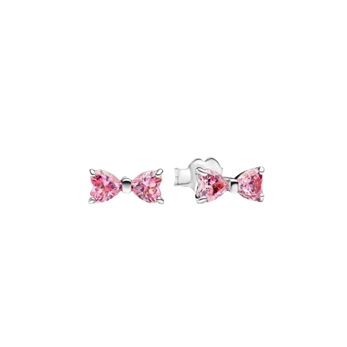 Pendientes de botón Lazo Rosa Brillante