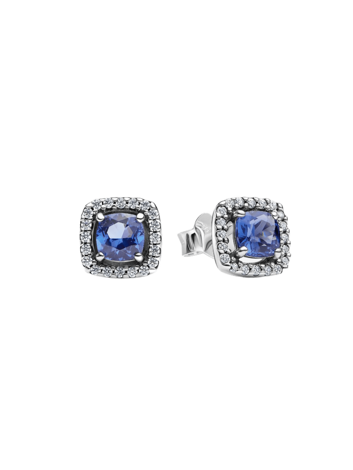 Pendientes de botón Halo Azul Cuadrado Brillante