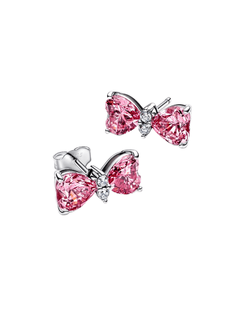 Pendientes de Botón Lazo Rosa