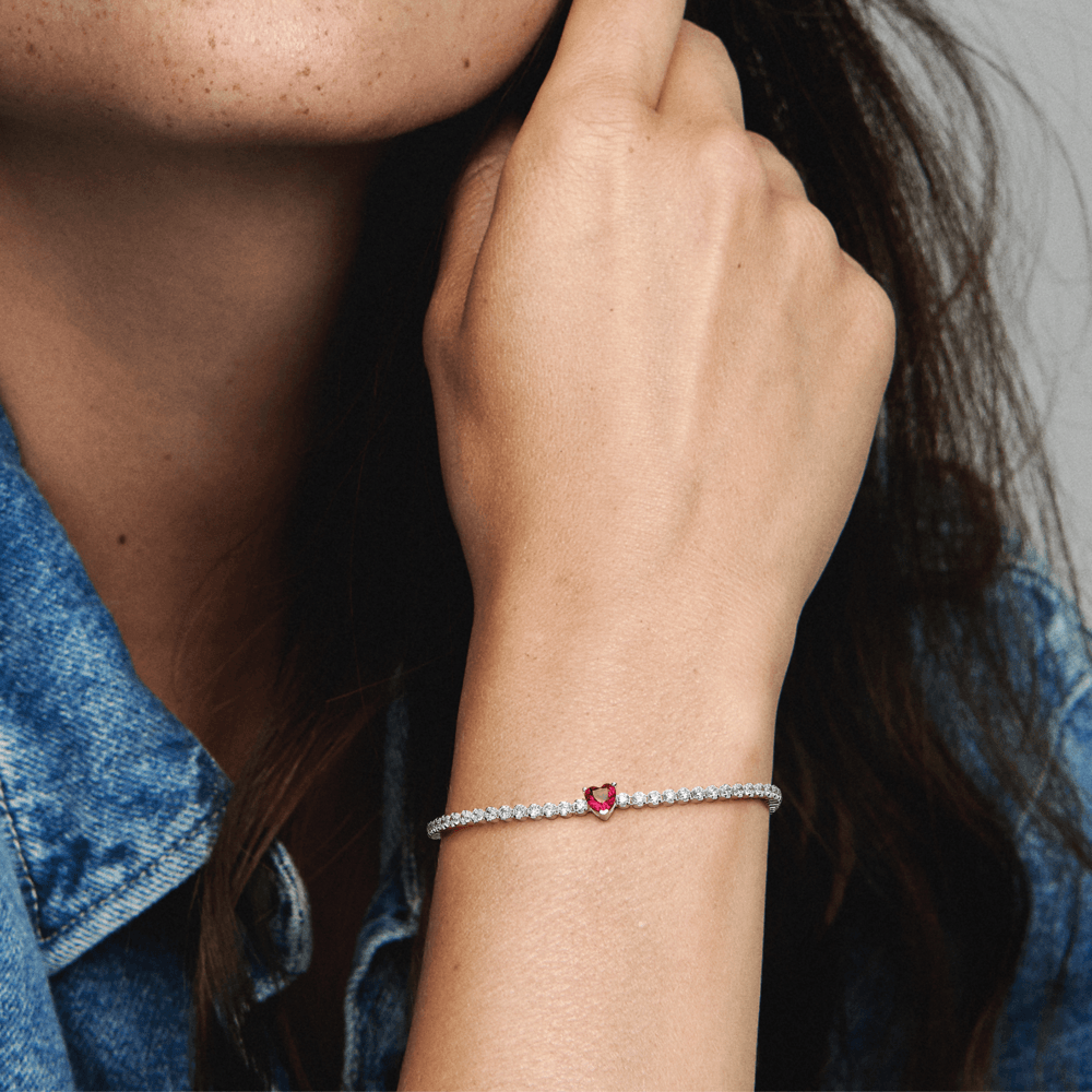 Brazalete de Tenis Corazón Brillante Rojo