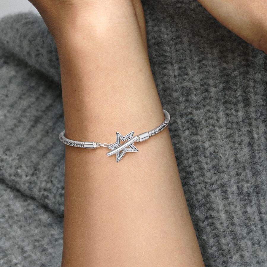 Pulsera Cadena de Serpiente con cierre en T Estrella Asimétrica