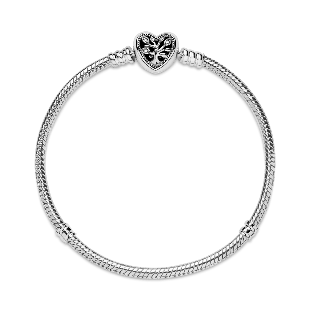 Brazalete cadena de serpiente Pandora Moments con broche de corazón decorado con el árbol de familia