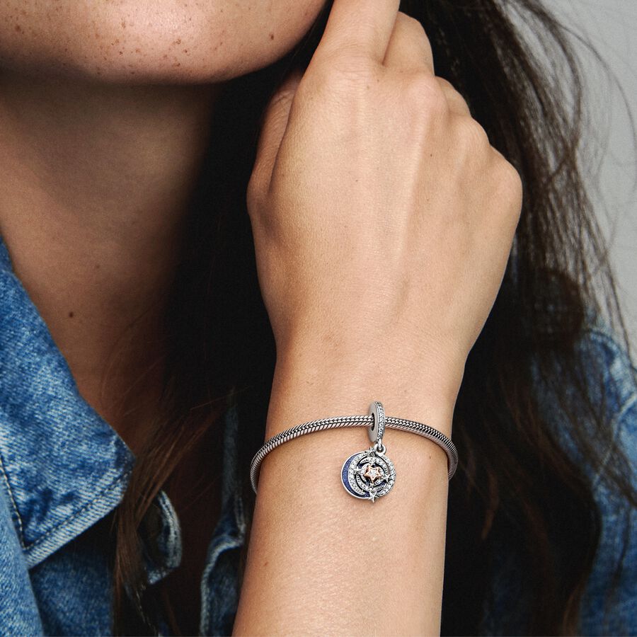 Joya Pandora Charm Colgante Doble Estrella Fugaz en Dos Tonos - Imagen 3