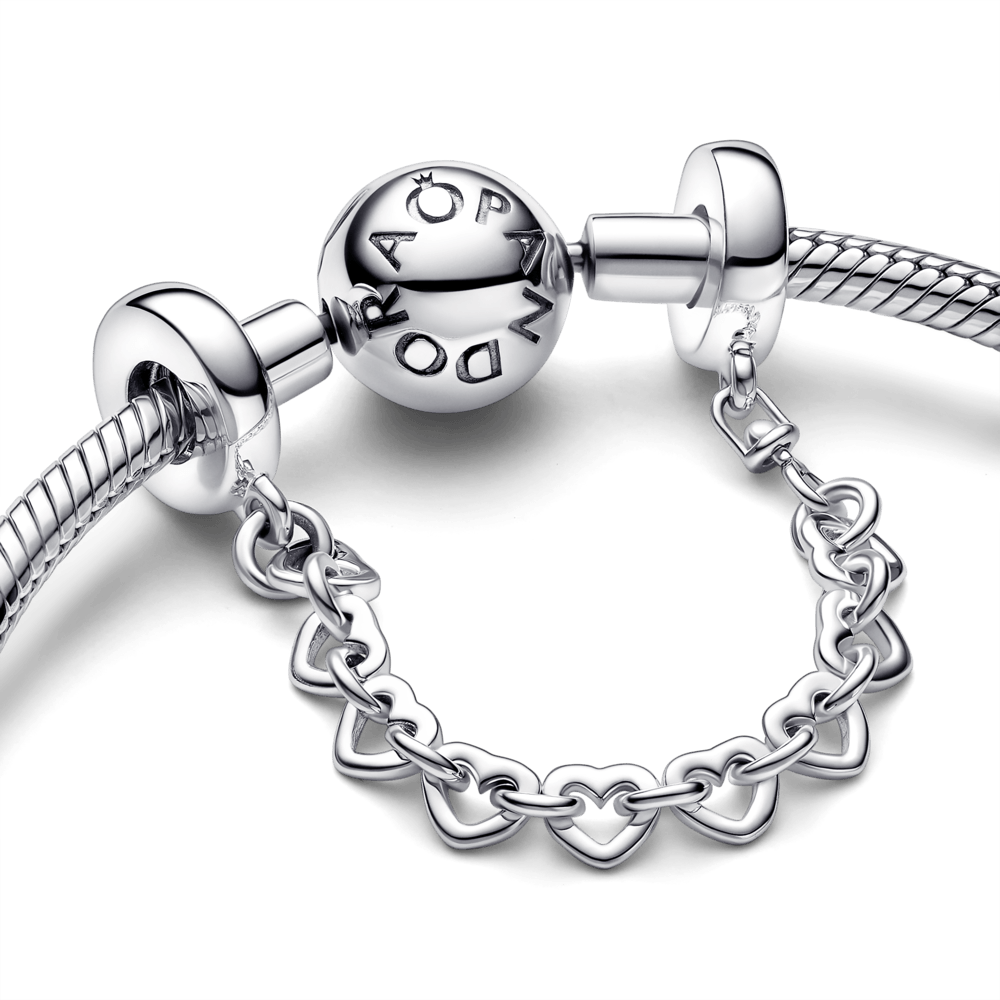 Cadena de seguridad Corazones unidos Pandora Plata Esterlina