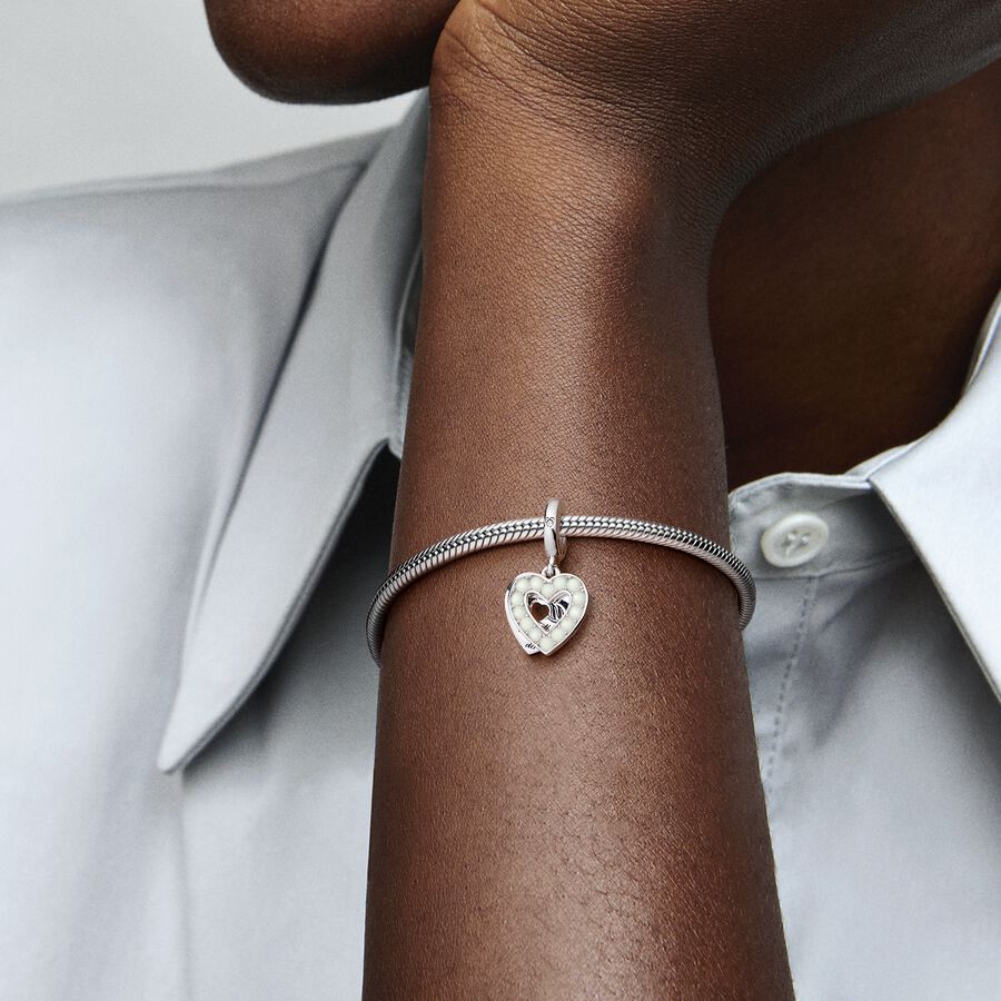 Charm Colgante Doble Corazón Blanco Anacarado