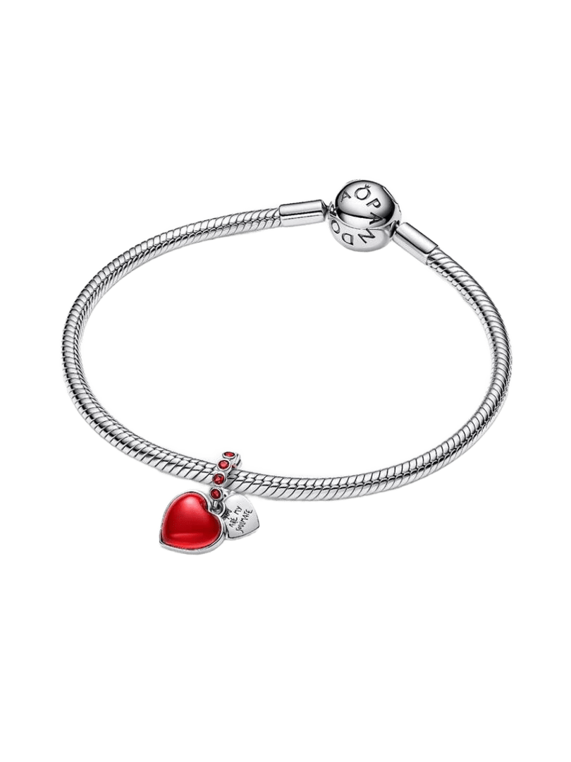 Charm Colgante Doble Corazón Cristal de Murano Rojo