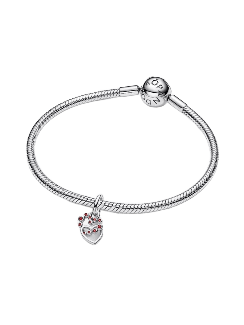 Charm Colgante Corazones Conectados y Gemas Rojas