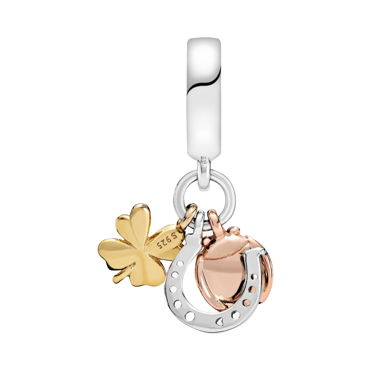 Joya Pandora Charm Colgante Herradura, Trébol y Mariquita - Vista detalle
