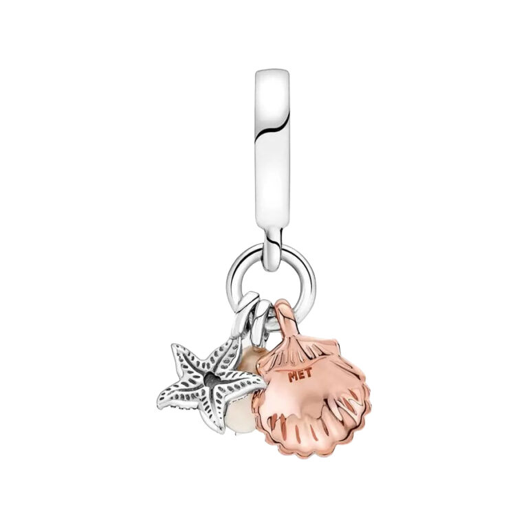 Charm Colgante Triple Concha, Perla Cultivada de Agua Dulce y Estrella de Mar