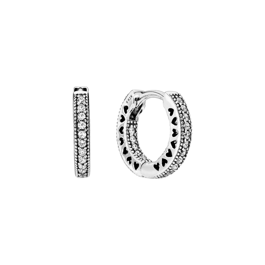 Pendientes de aro en plata de ley Corazones de Pandora pequeños