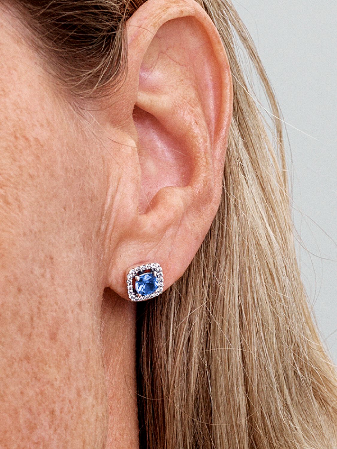 Pendientes de botón Halo Azul Cuadrado Brillante