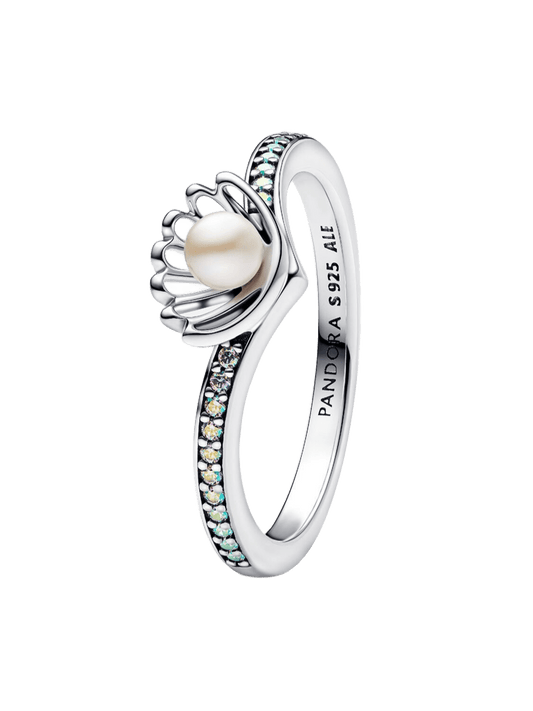 Anillo Perla Cultivada de Agua Dulce Tratada Concha Princesa Ariel de Disney