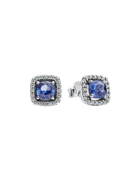 Pendientes de botón Halo Azul Cuadrado Brillante
