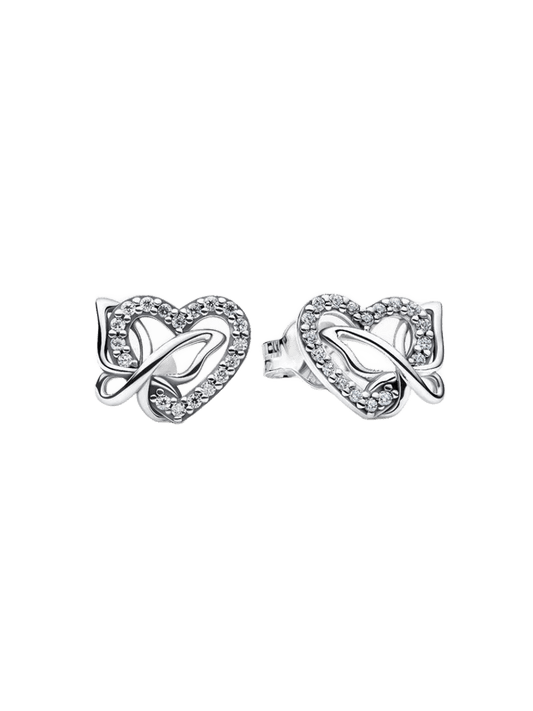 Pendientes de botón Corazón y Mariposa Entrelazados