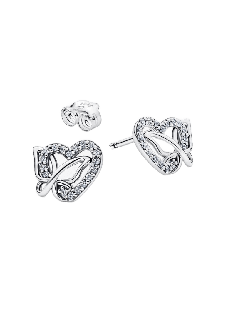 Pendientes de botón Corazón y Mariposa Entrelazados