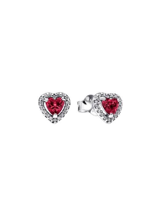 Pendientes de Botón Corazón Elevado Rojo