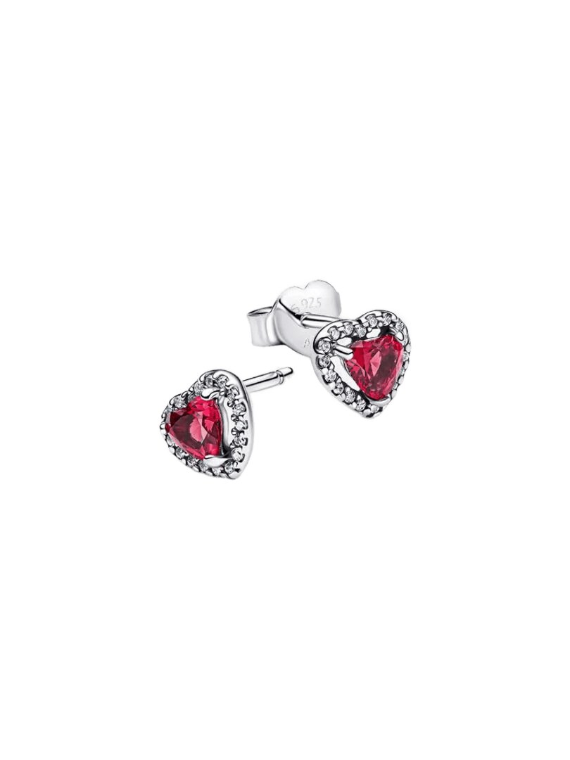 Pendientes de Botón Corazón Elevado Rojo