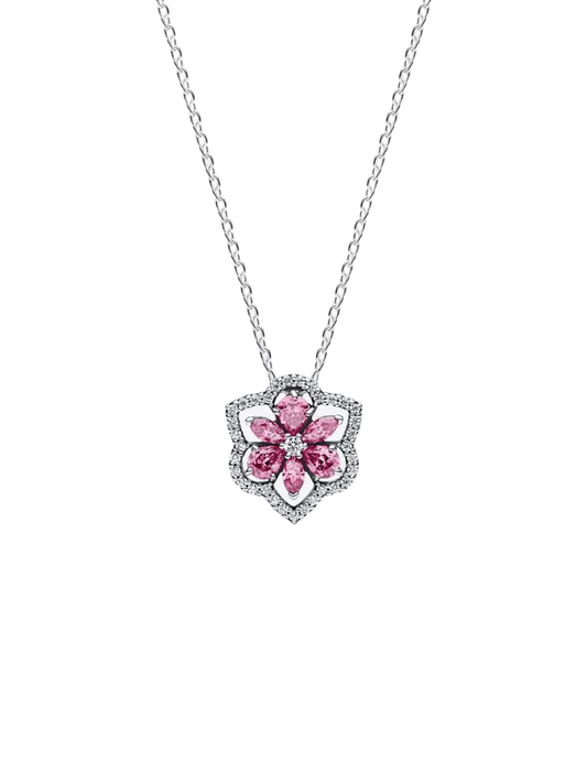 Collar Herbario Flor Rosa Brillante