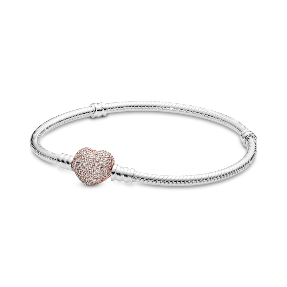 Brazalete Pandora Moments cadena de serpiente con broche de corazón Recubrimiento en Oro Rosa de 14k