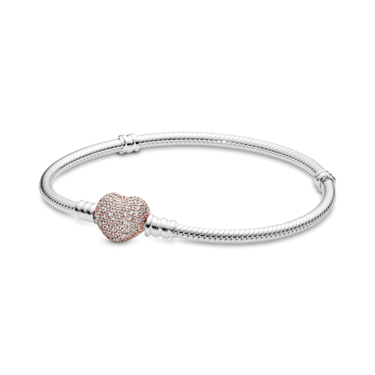 Brazalete Pandora Moments cadena de serpiente con broche de corazón Recubrimiento en Oro Rosa de 14k