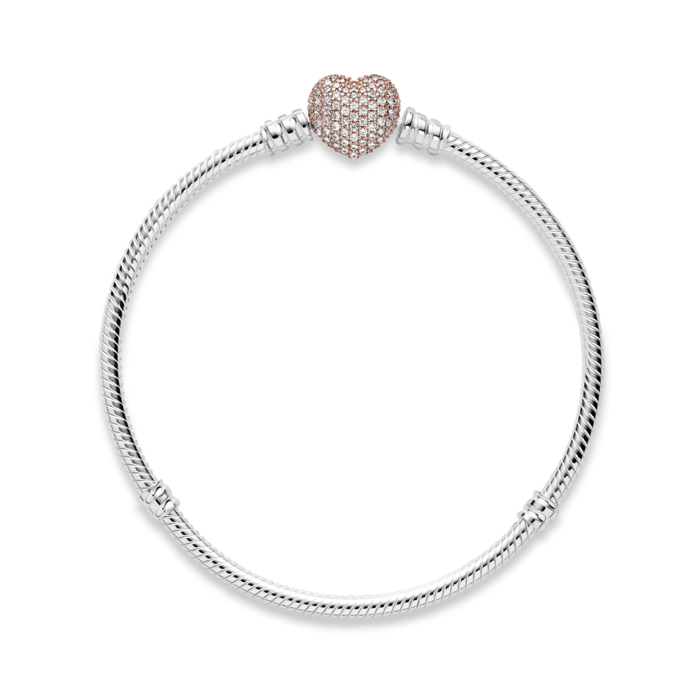 Brazalete Pandora Moments cadena de serpiente con broche de corazón Recubrimiento en Oro Rosa de 14k