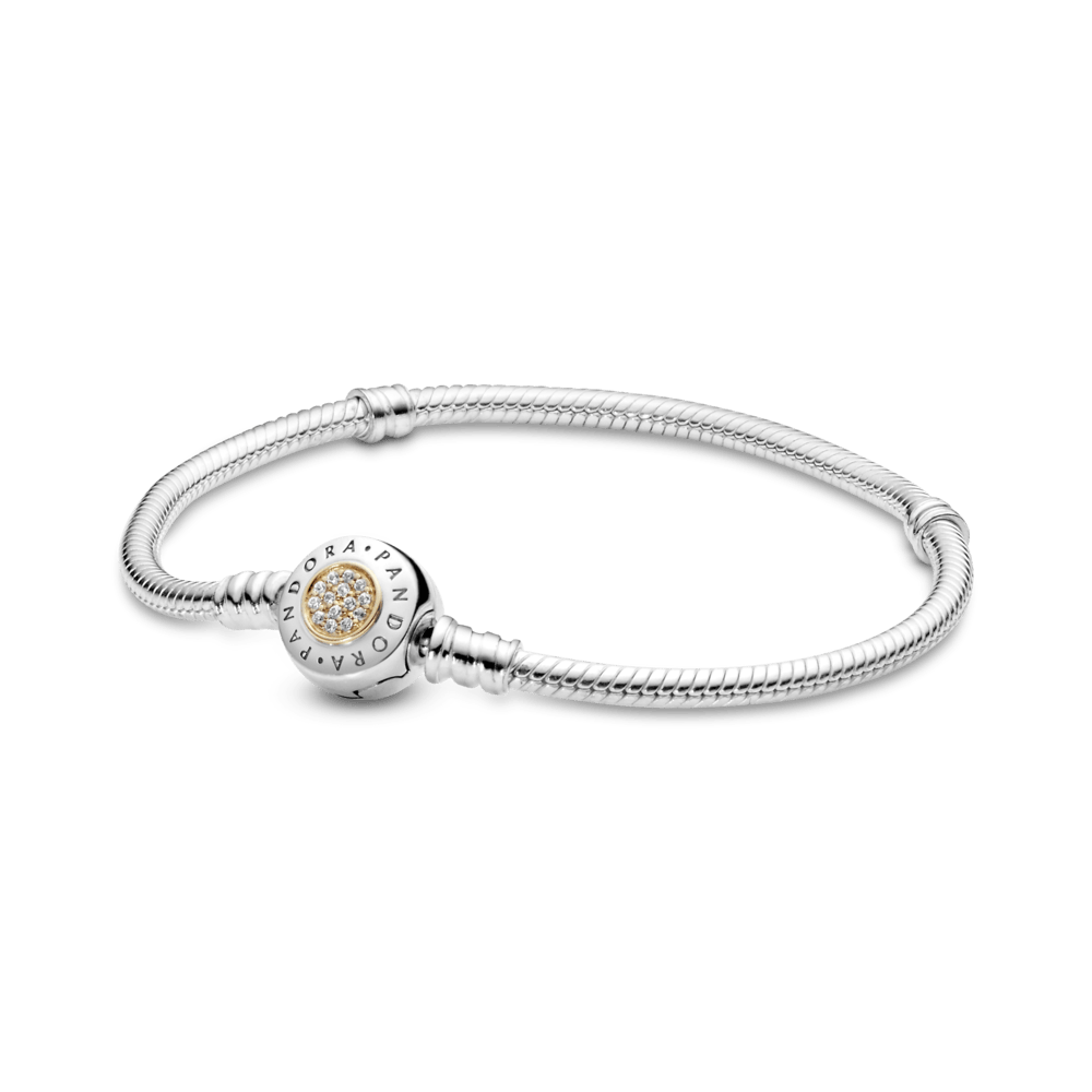 Brazalete Pandora Moments cadena de serpiente con broche con logotipo Dos Tonos