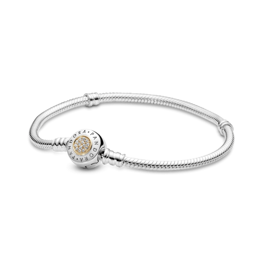 Brazalete Pandora Moments cadena de serpiente con broche con logotipo Dos Tonos