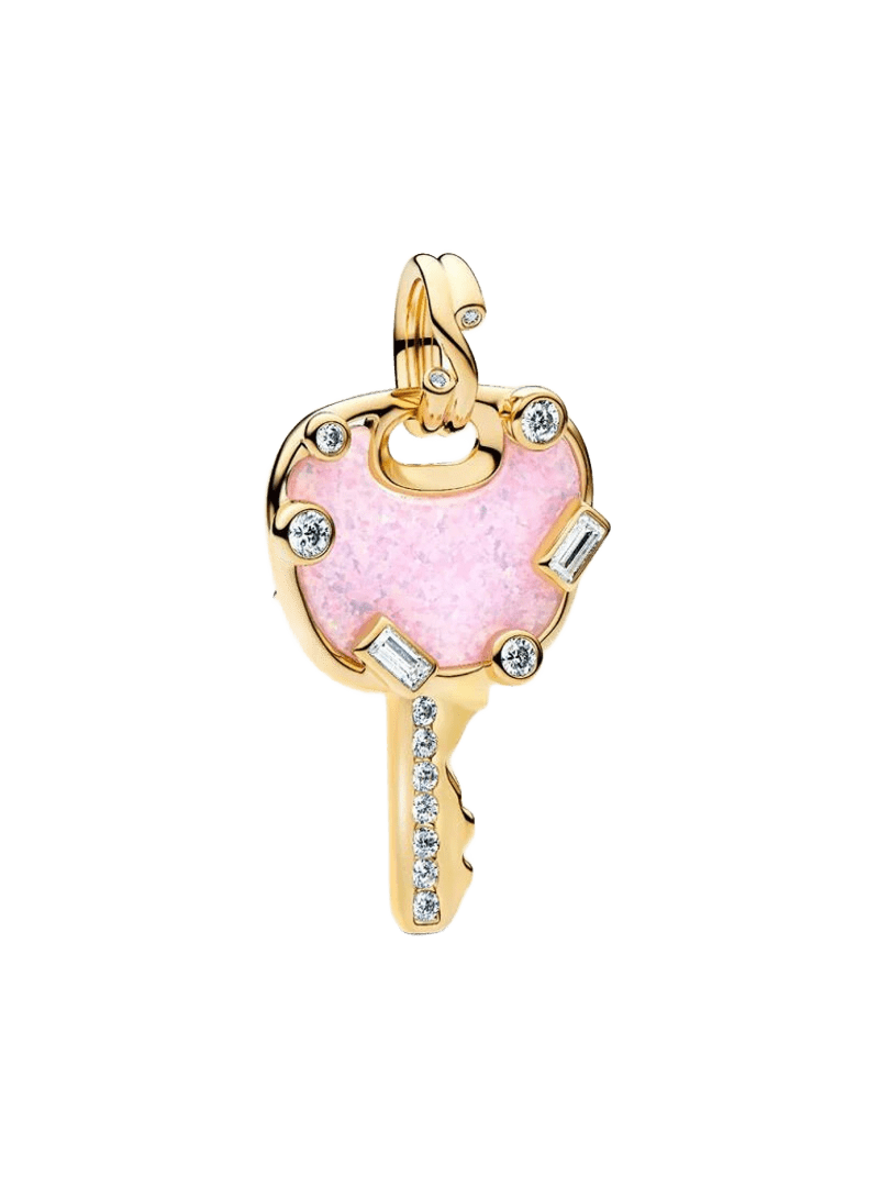 Charm Colgante Grande Llave Amor Rosa Opalescente