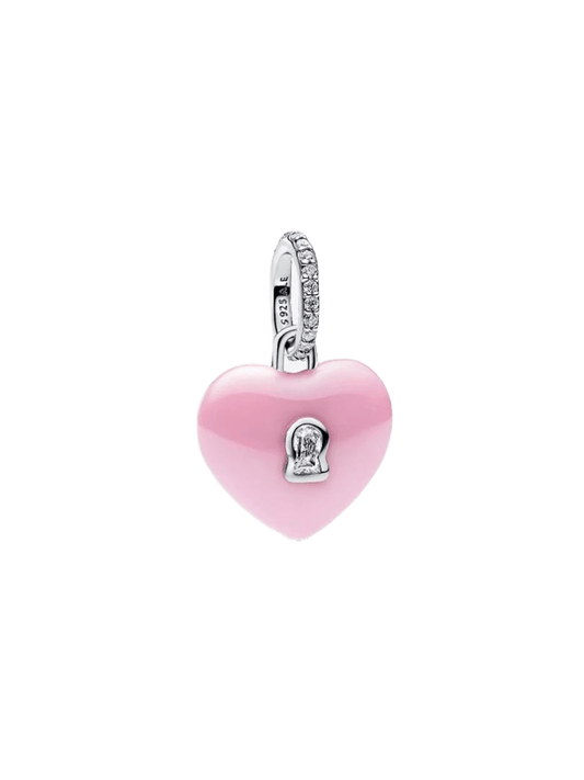 Charm Colgante Candado Corazón Cerámica Rosa