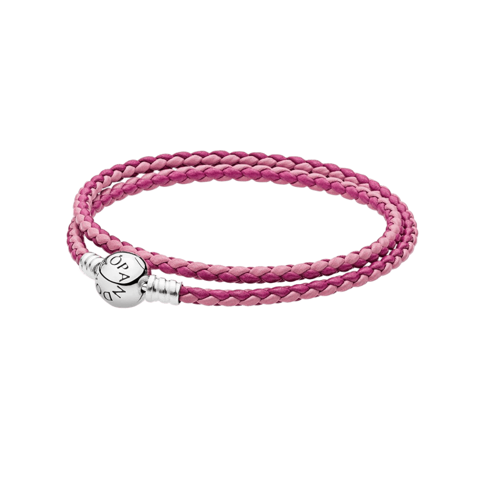 Brazalete de Pandora en Cuero Trenzado Doble con Cierre Pandora en plata esterlina