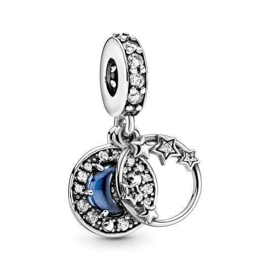 Charm Colgante Luna Creciente y Estrellas de Cielo Azul Nocturno