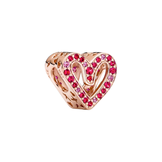 Charm Corazón Rojo y Rosa A Mano Alzada Rubí Brillante