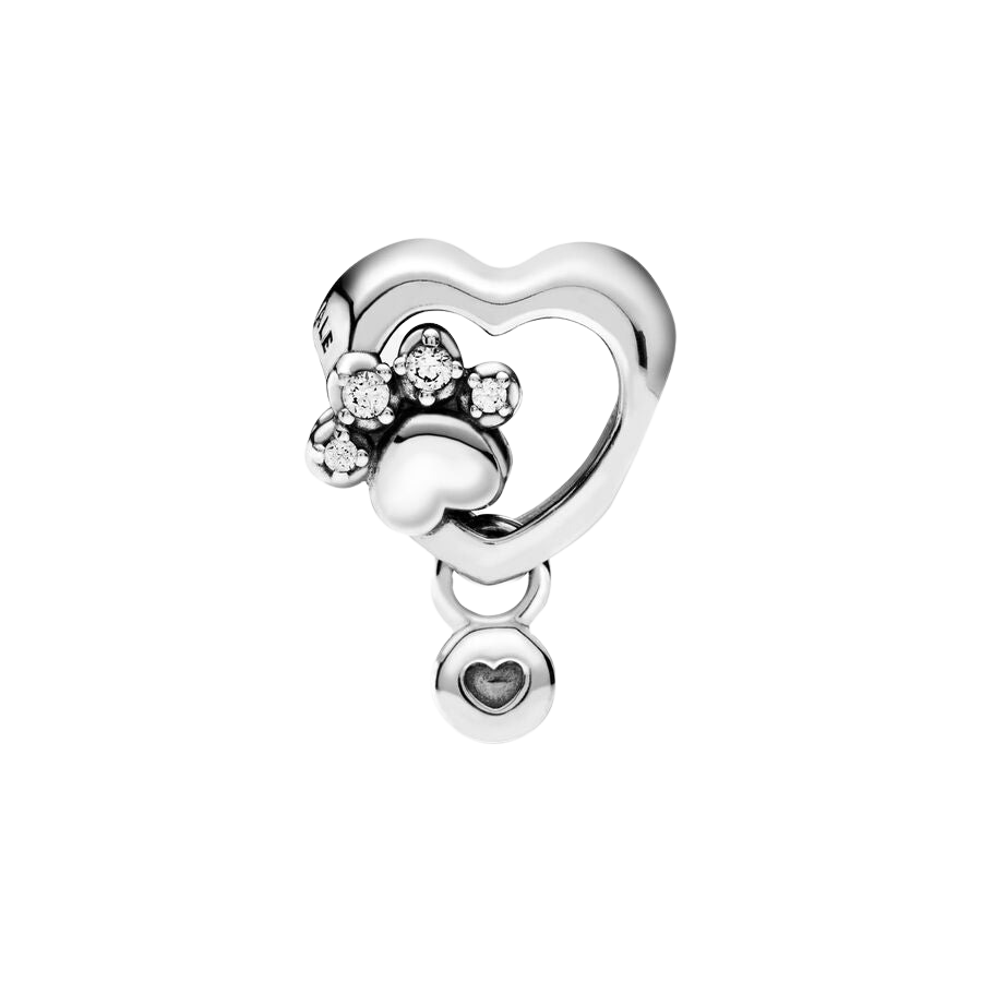 Charm Corazón y Huella de Pata Brillante