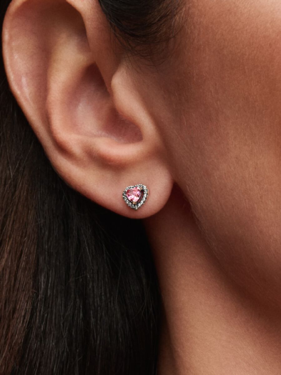 Pendientes de Botón Corazón Rosa