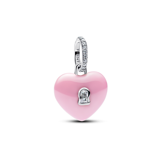 Charm Colgante Candado Corazón Cerámica Rosa - vista 1