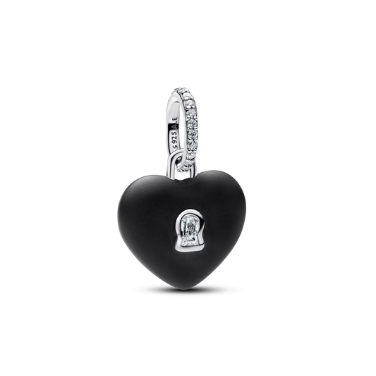 Charm Colgante Candado Corazón Cerámica Negro Mate - vista 1