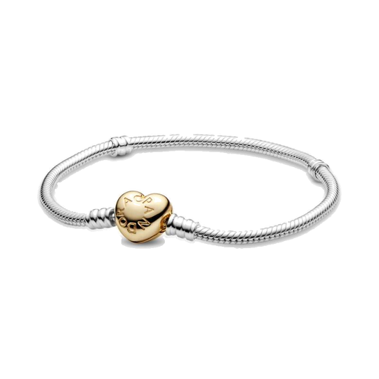 Pulsera Moments en plata de ley y PANDORA Shine cierre corazón — vista 1, fondo transparente