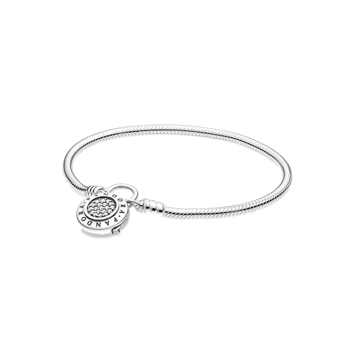 Pulsera Moments en plata de ley Candado firma PANDORA para charms — vista 1, fondo transparente