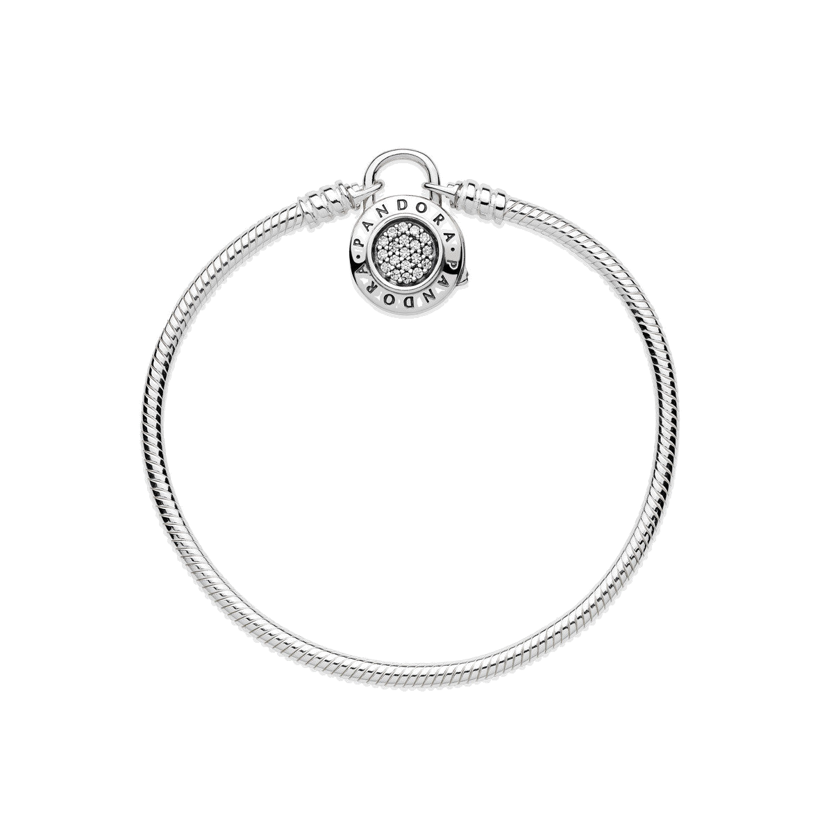 Pulsera Moments en plata de ley Candado firma PANDORA para charms — vista 2, fondo transparente