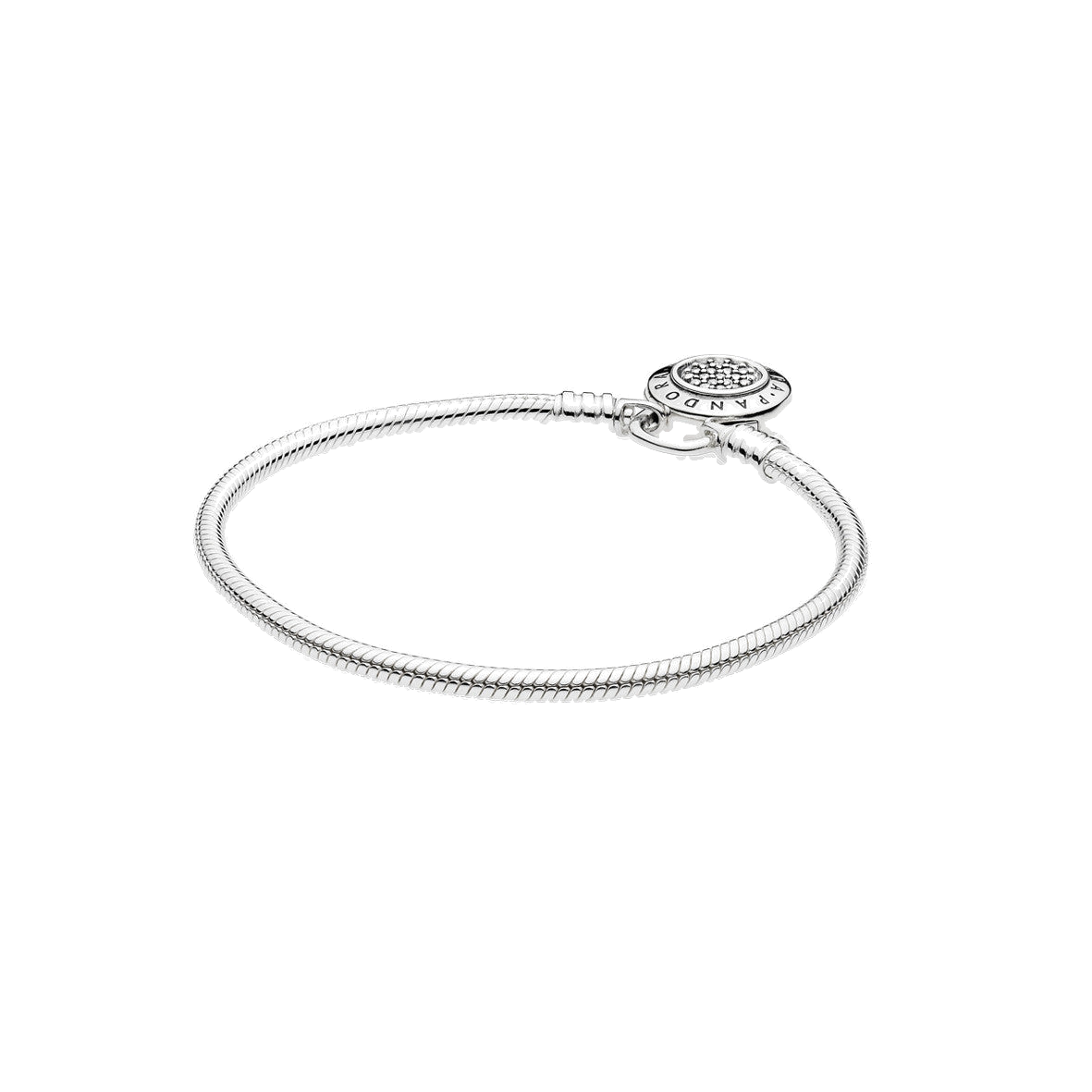 Pulsera Moments en plata de ley Candado firma PANDORA para charms — vista 3, fondo transparente