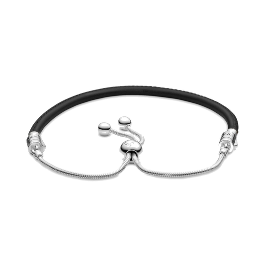 Brazalete Moments Deslizante en cuero negro para charms — vista 1, fondo transparente