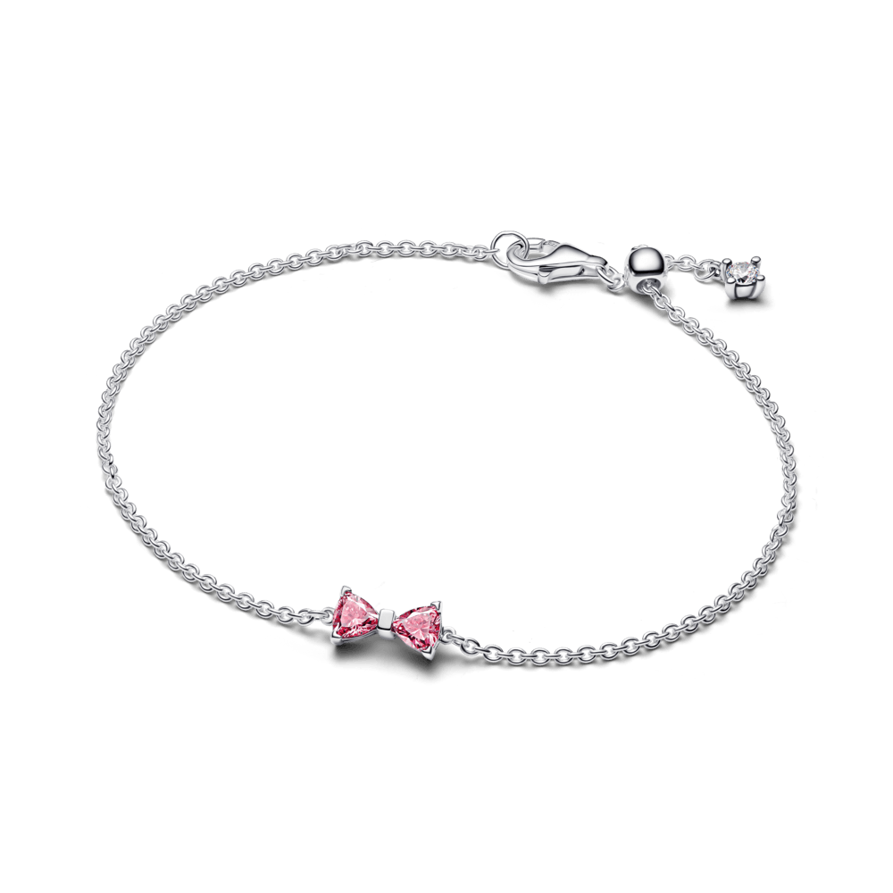 Brazalete de cadena con moño rosa, vista principal original, fondo transparente