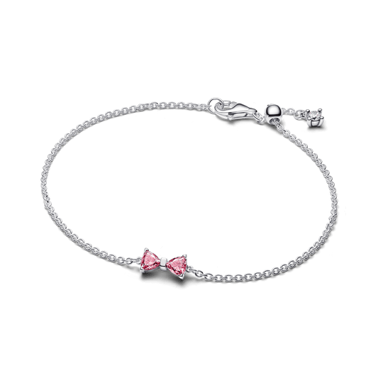 Brazalete de cadena con moño rosa, vista principal original, fondo transparente