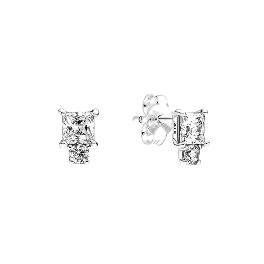 Pendientes de botón Círculo y Cuadrado Brillantes — 1